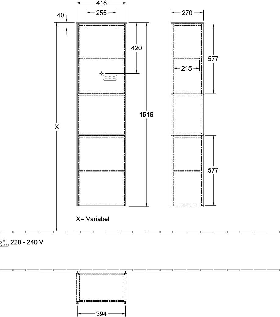 Villeroy & Boch Hochschrank Finion G46, 418x1516x270mm Villeroy & Boch Hochschrank Finion G46, 418x1516x270mm