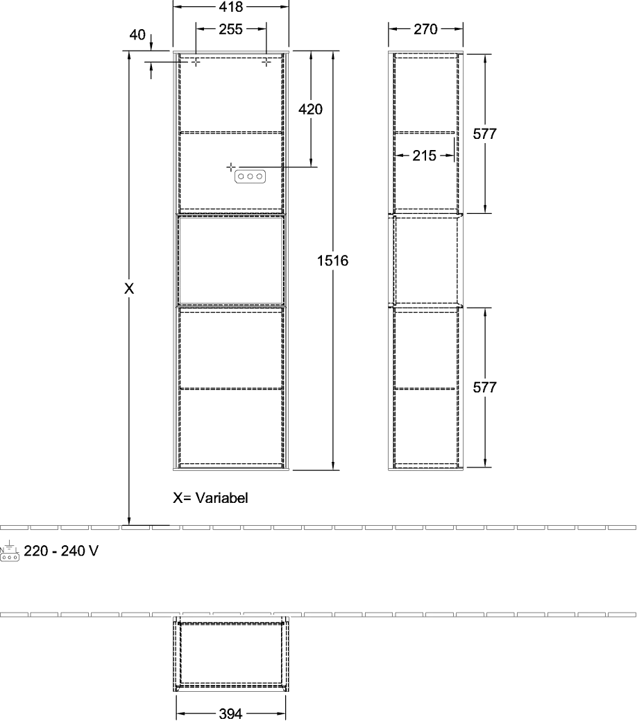Villeroy & Boch Finion Hochschrank G46, 418x1516x270mm, mit Beleuchtung, links Villeroy & Boch Finion Hochschrank G46, 418x1516x270mm, mit Beleuchtung, links