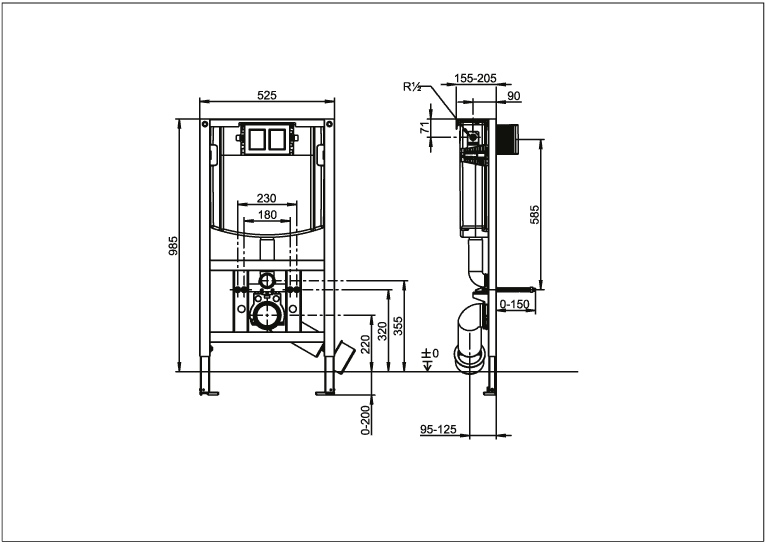 WC-Vorwandelement ViConnect Installationssysteme 922478, 525 x 985 x 155 mm, für Trockenbau