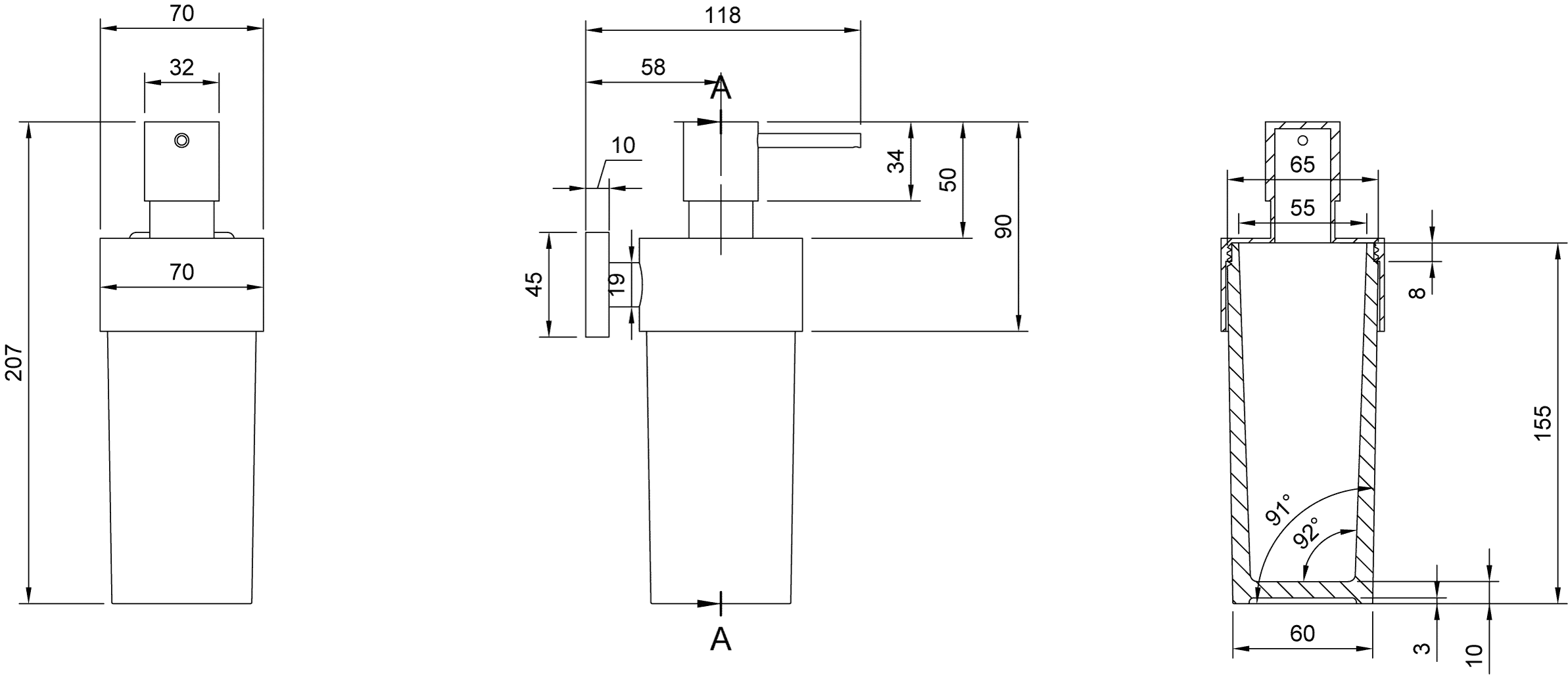Villeroy & Boch Seifenspender Elements - Striking, eckig, Chrom, 70 x 121 x 207 mm, Wandmontage