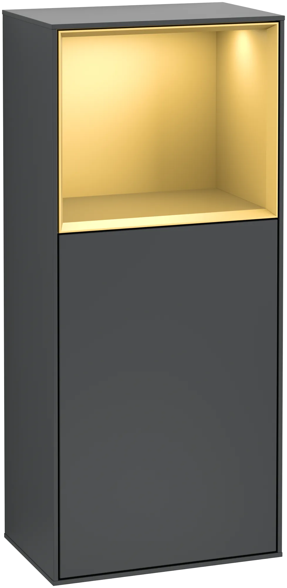 Villeroy & Boch Finion Seitenschrank G500HFHG, eckig, Midnight Blue Matt Lacquer mit Gold Regal, 418 x 936 x 270 mm, mit Beleuchtung und Push-to-open Funktion Villeroy & Boch Finion Seitenschrank G500HFHG, eckig, Midnight Blue Matt Lacquer mit Gold Regal, 418 x 936 x 270 mm, mit Beleuchtung und Push-to-open Funktion