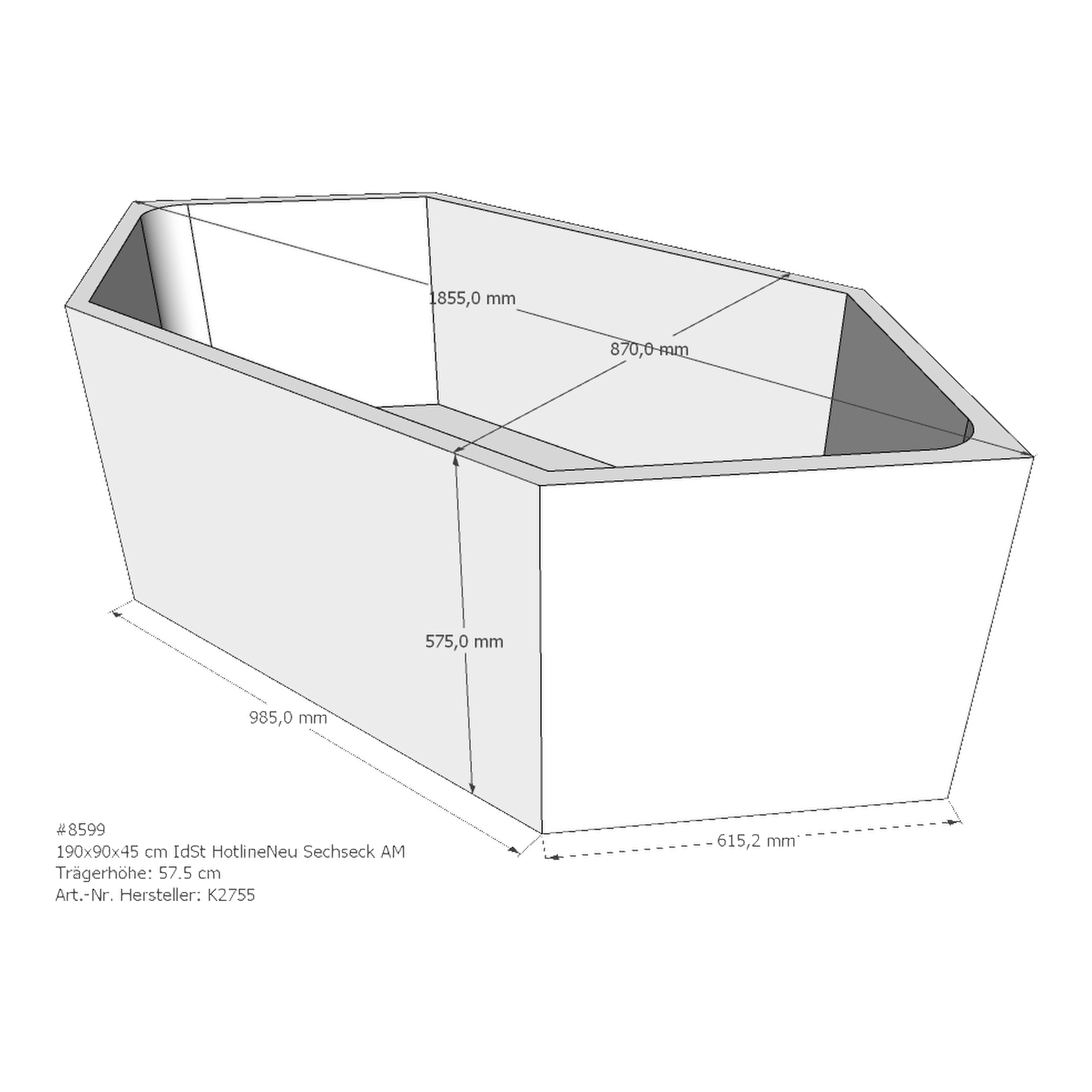 Badewannenträger für Ideal Standard HotlineNeu 190 × 90 × 45 cm