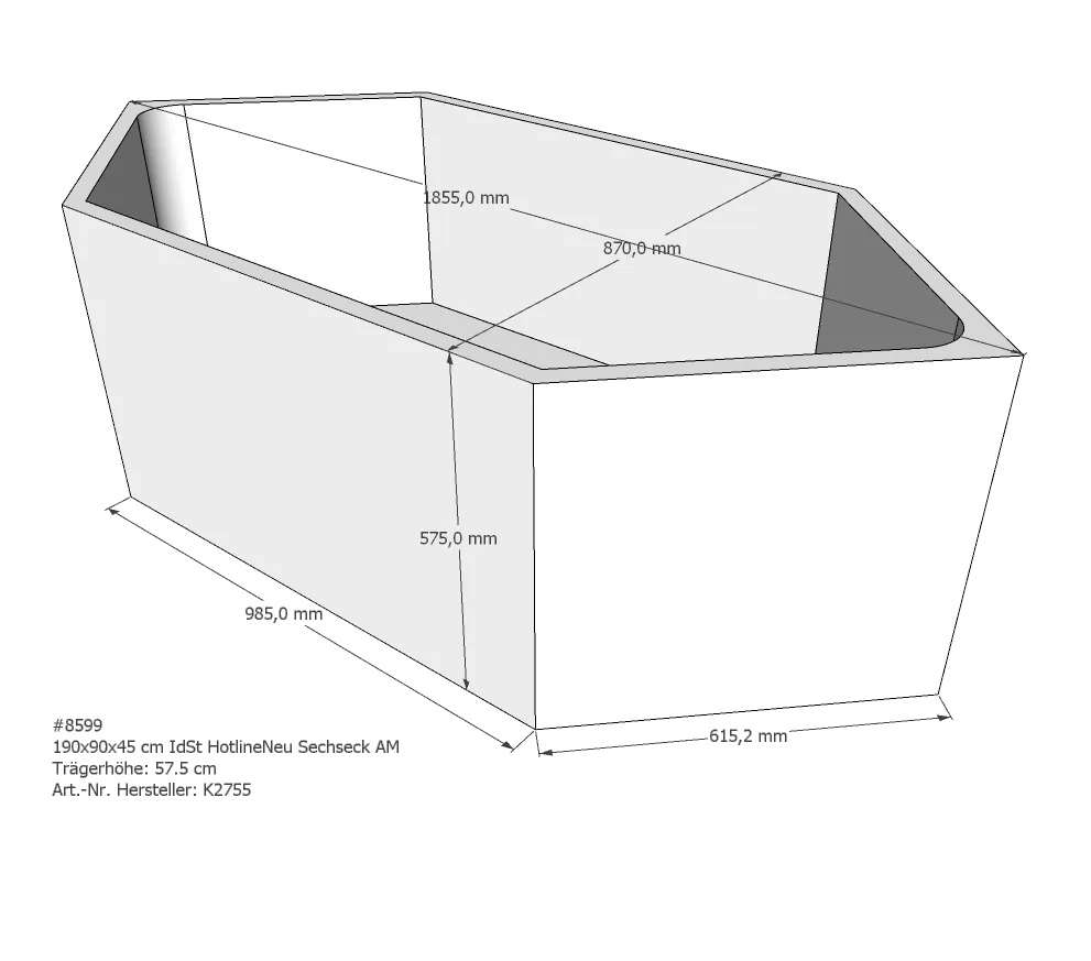Badewannenträger für Ideal Standard HotlineNeu 190 × 90 × 45 cm