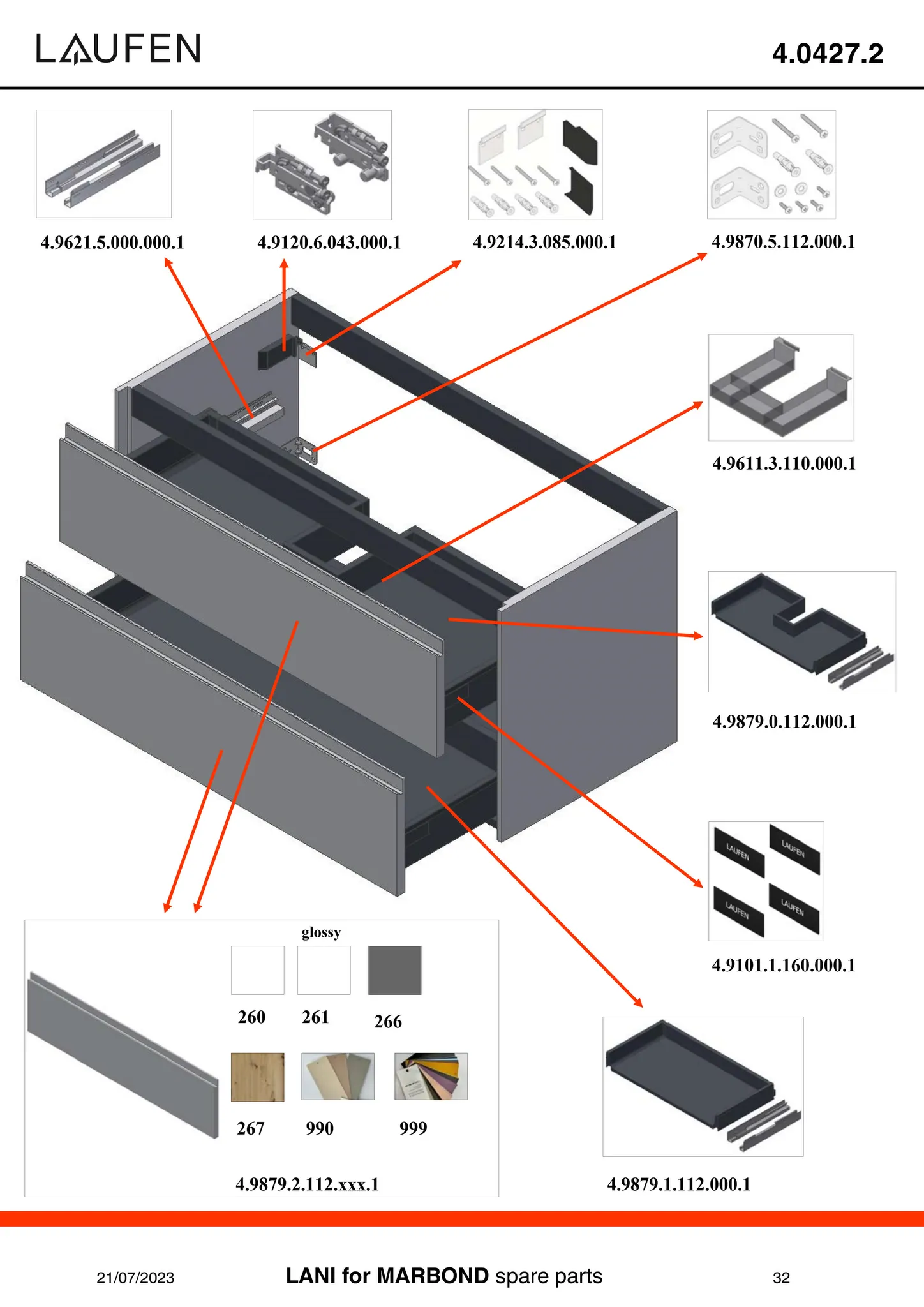 Laufen LANI 1000, 2 Schubladen, passend zu Marbond H814075 weiß glänzend Laufen LANI 1000, 2 Schubladen, passend zu Marbond H814075 weiß glänzend