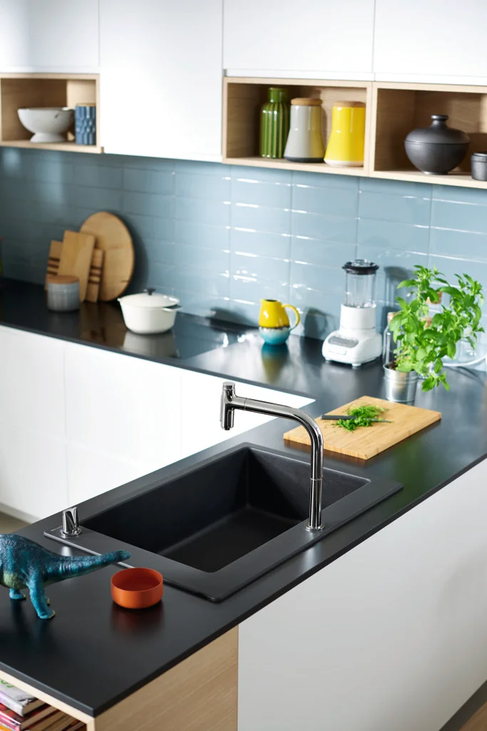 Hansgrohe Einbauspüle S51 Serie, Graphitschwarz, 750 x 490 mm, Beckentiefe 190 mm