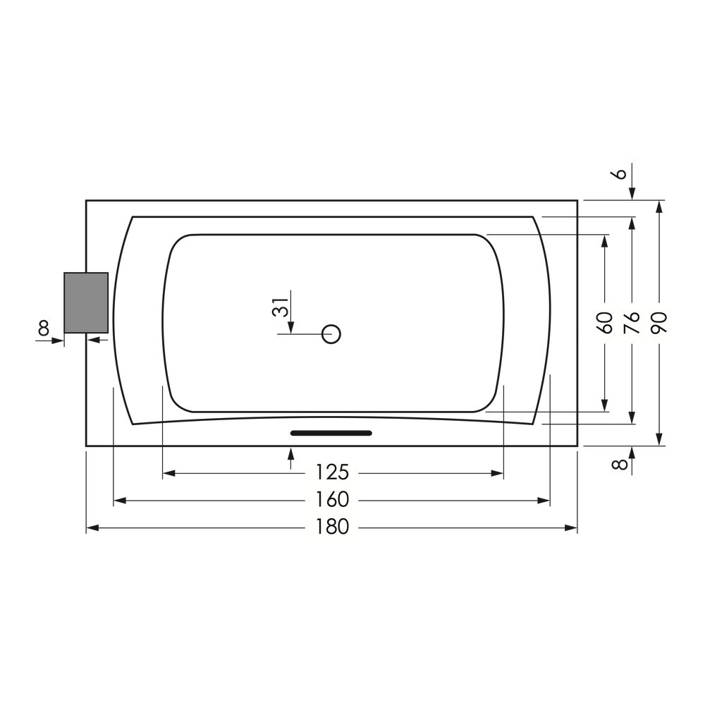 repaBAD Badewanne „Arosa“ rechteck 1800 × 900 mm, Mittelablauf in Weiß repaBAD Badewanne „Arosa“ rechteck 1800 × 900 mm, Mittelablauf in Weiß