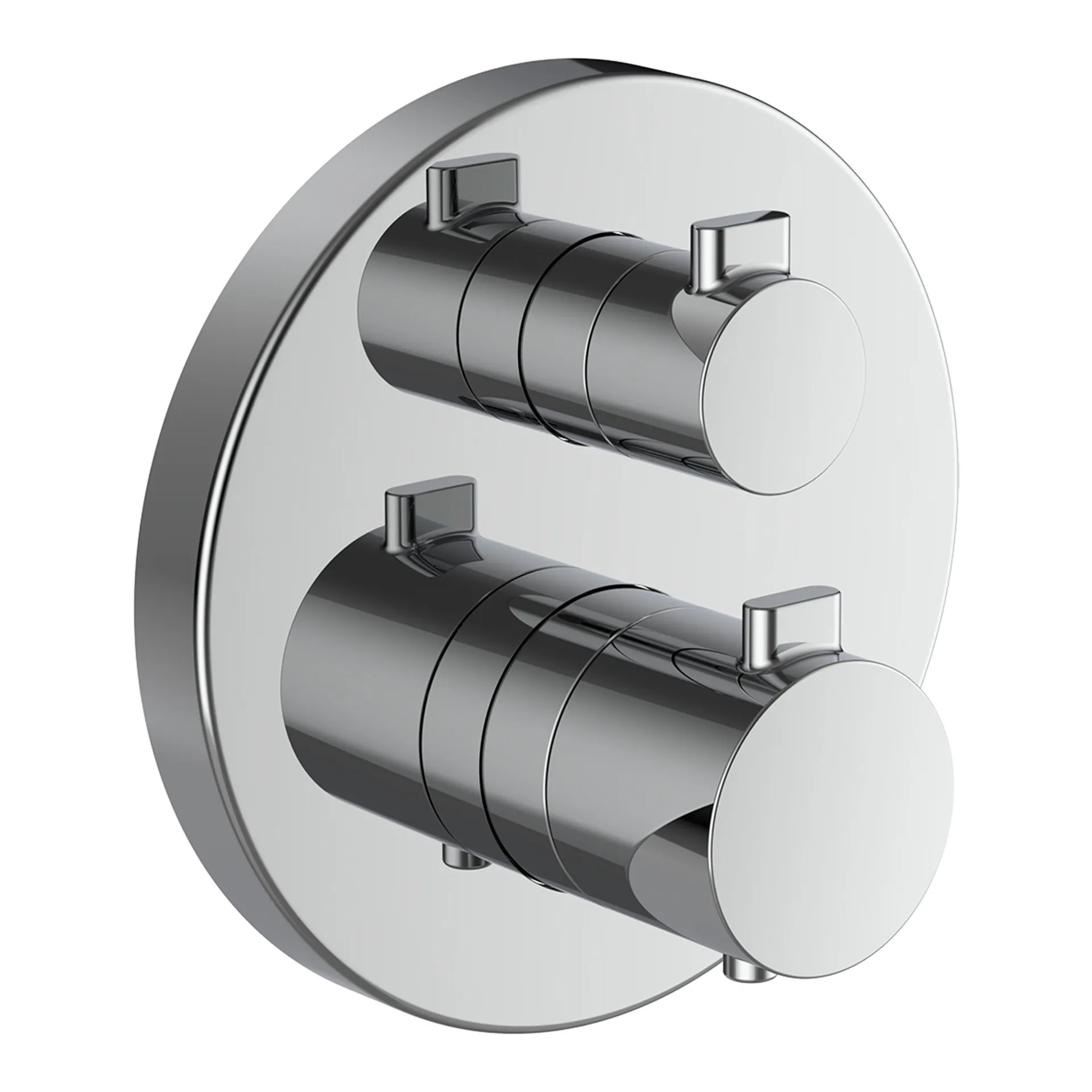 2-Griff-Wannenthermostat, Unterputz, MEDA zu Simibox Standard und Simibox Light, mit Rohrunterbrecher, 2 Mischwasserabgänge Sicherheitstaste (38°C) 2-Wege-Mengenregulierung Thermostatische Patrone Temperaturgriff komplett Mengengriff komplett, chrom