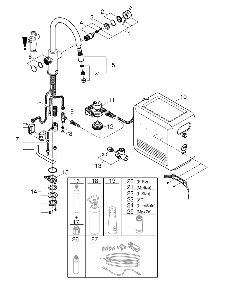 Grohe Blue Professional C-Auslauf Set mit Herausziehbarem Mousseurauslauf Grohe Blue Professional C-Auslauf Set mit Herausziehbarem Mousseurauslauf