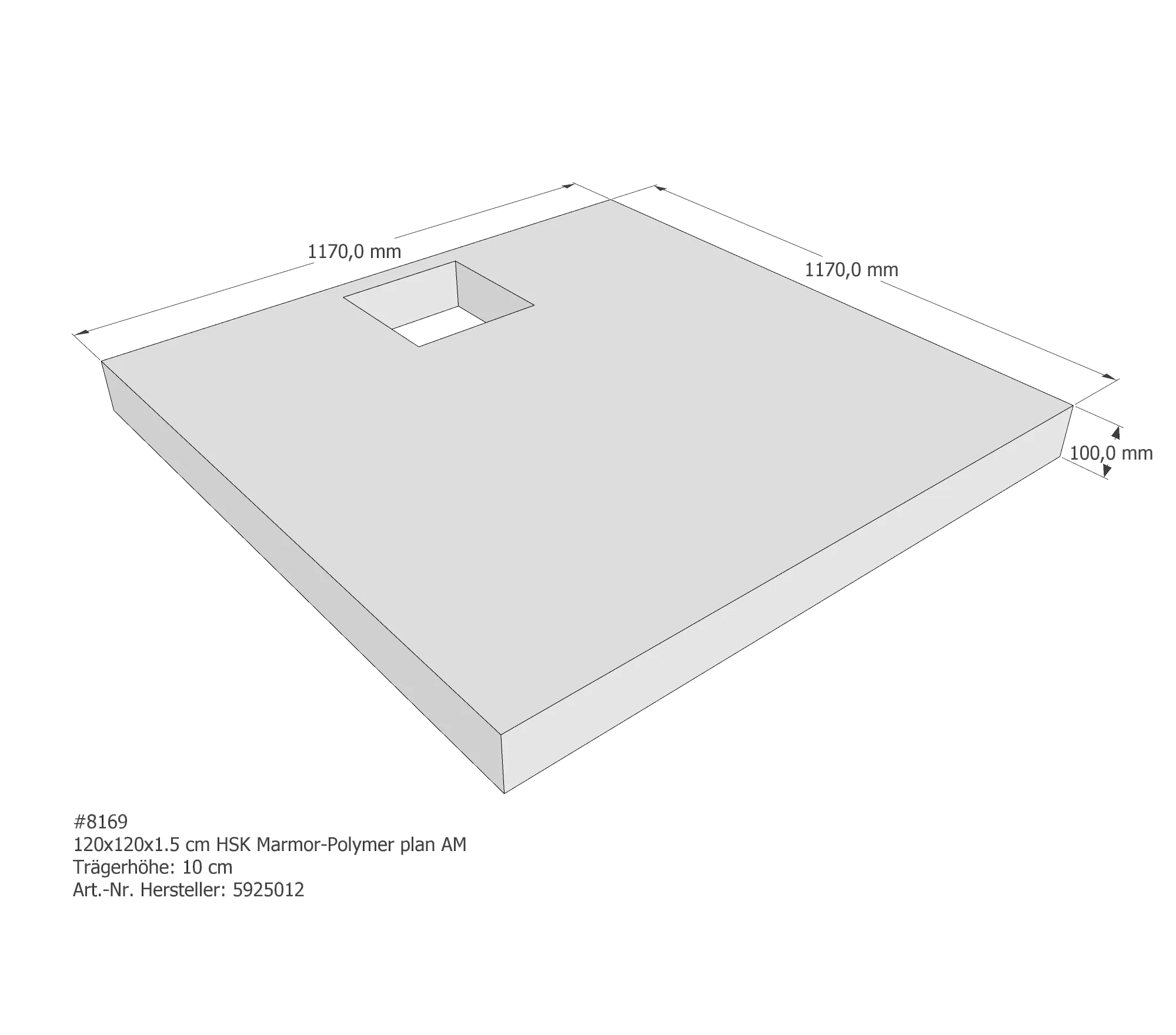 Duschwannenträger für HSK Marmor-Polymer plan 120 × 120 × 1,5 cm