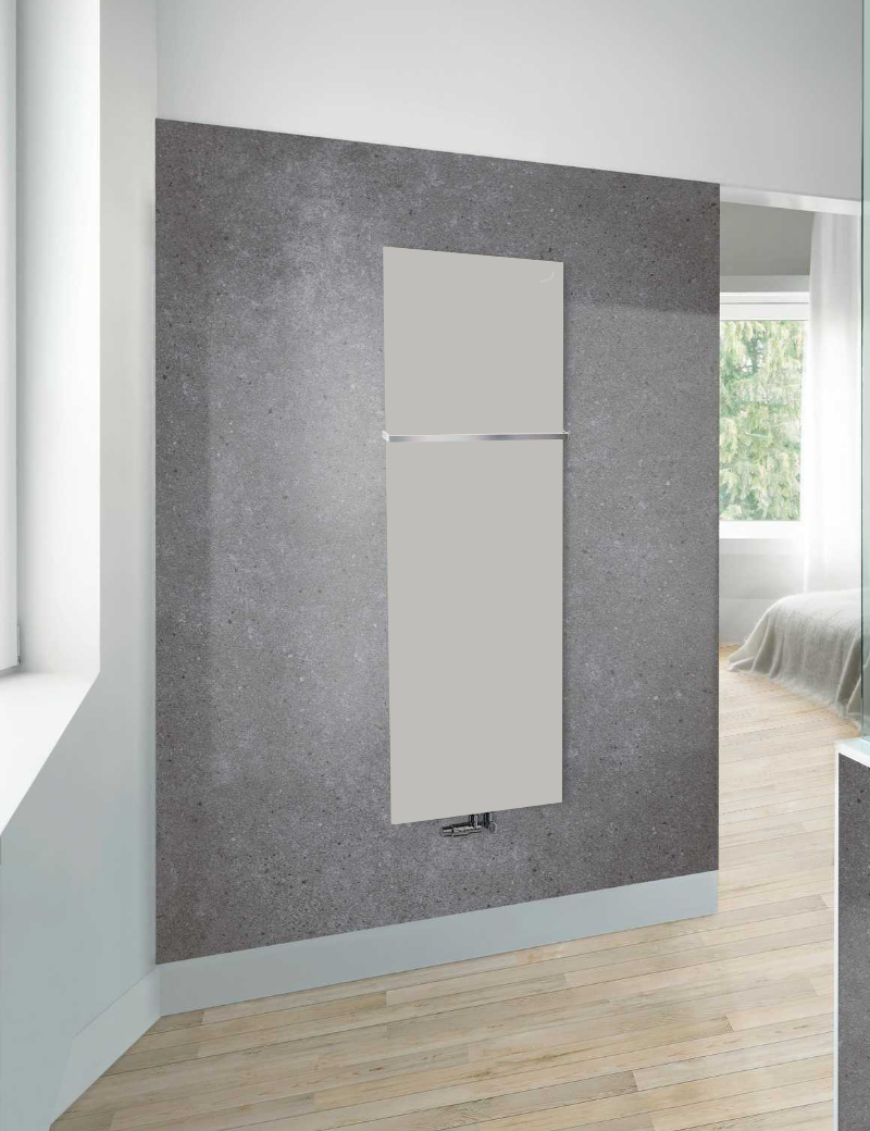 Zehnder Design-Heizkörper „Fina Lean Bar“ für Warmwasser-Zentralheizung mit 50 mm-Mittelanschluss 70 × 130 cm in Light Grey