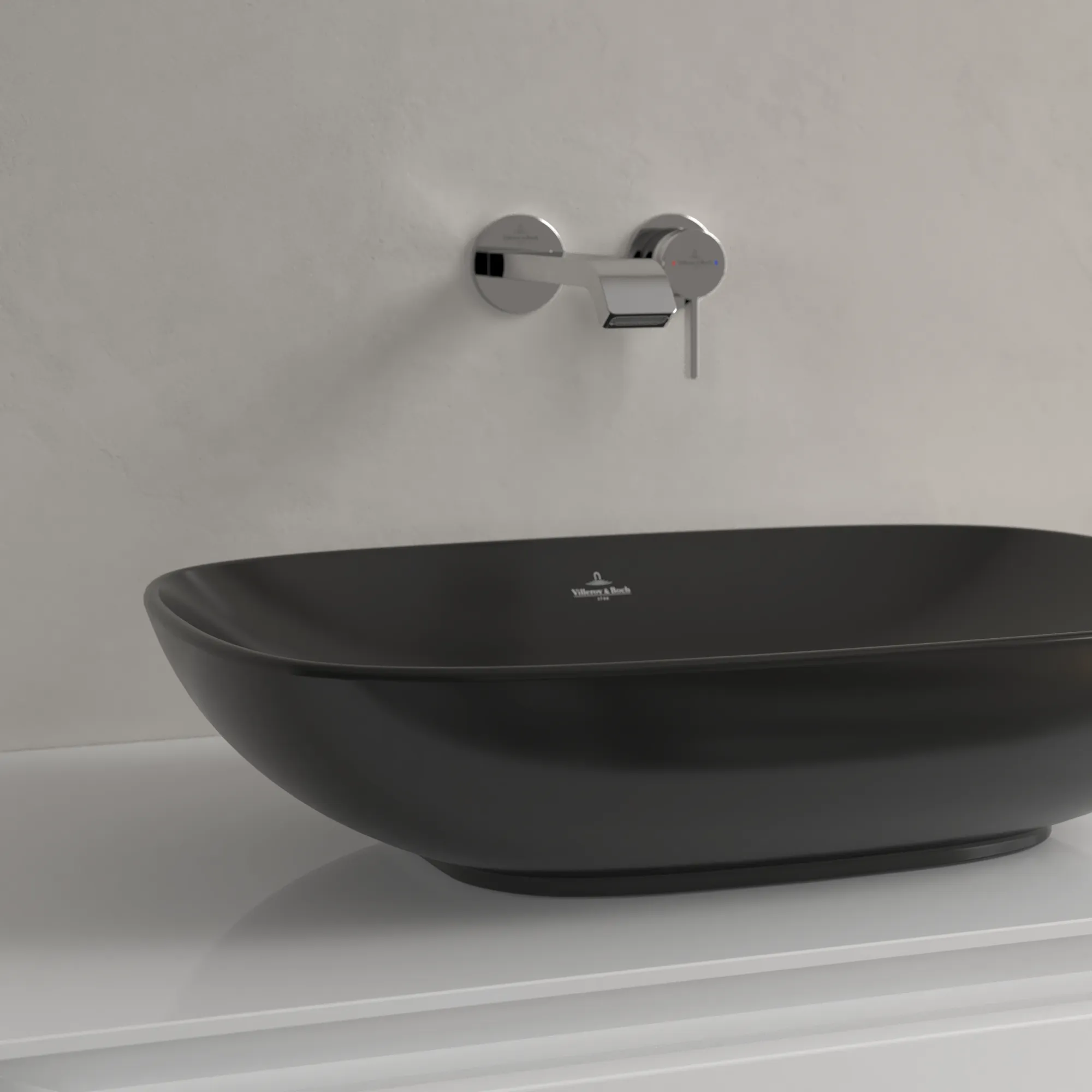 Villeroy & Boch Aufsatzwaschbecken Loop & Friends Pure Black CeramicPlus, 120 x 560 x 380 mm, TitanCeram, matt, mit Überlauf