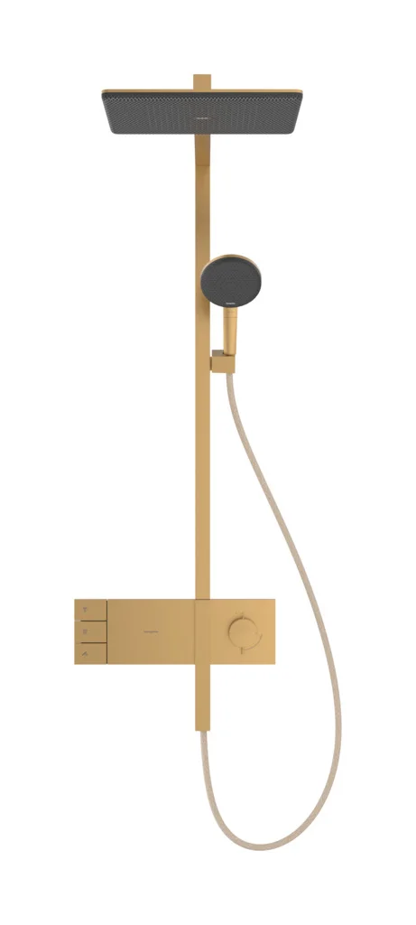 Hansgrohe Showerpipe Raindance Alive Q, 210/340 2jet mit Thermostat BBR, Brushed Bronze, 214 x 343 mm Brausekopfgröße, Aufputzinstallation