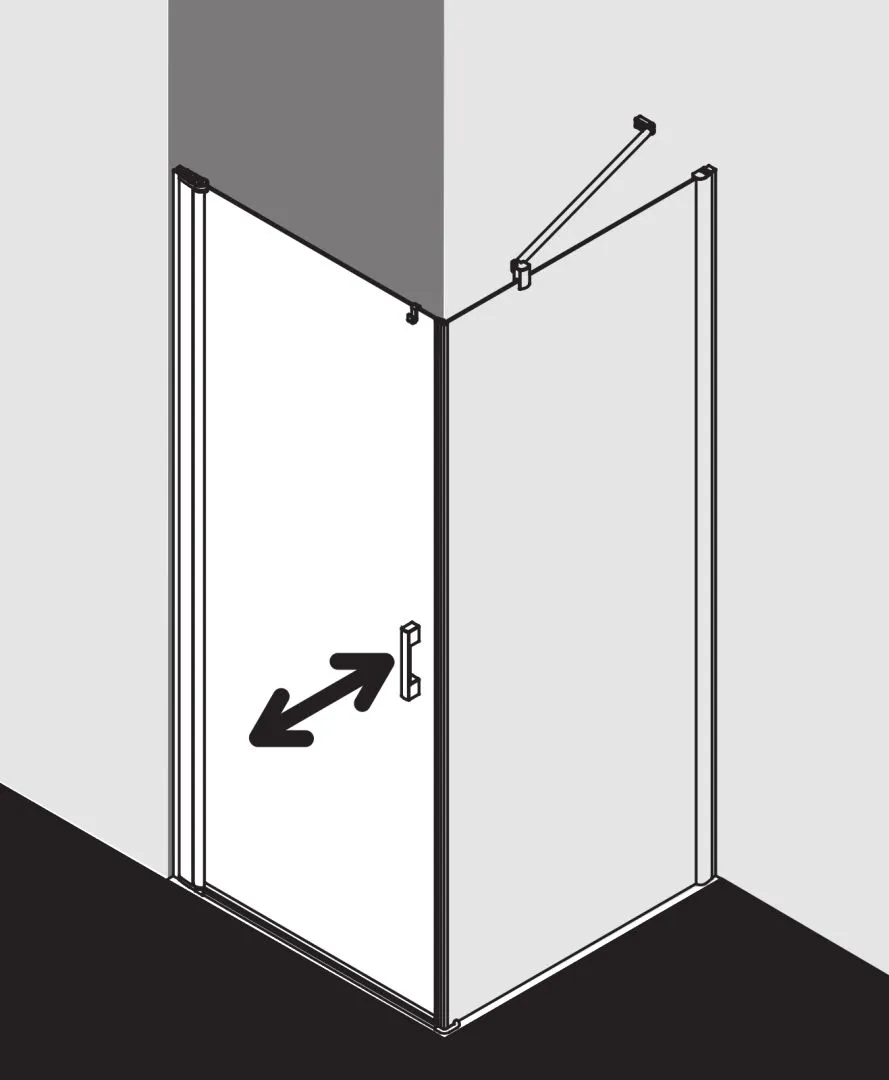 Kermi Duschtür Pendeltür 1-flügelig links für Ecke „PEGA“ Glas Klar, Profile Silber Hochglanz, BV: 715 - 740 mm GAK: 700 - 725 mm WE: 725 - 750 mm H: 1850 mm