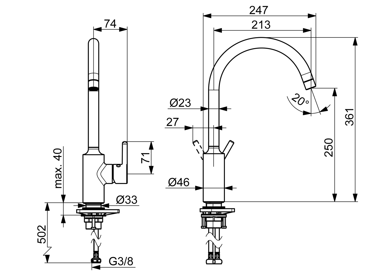 Hansa Einhand-Küchenarmatur „Vantis“ Ausladung 247 mm in chrom Hansa Einhand-Küchenarmatur „Vantis“ Ausladung 247 mm in chrom