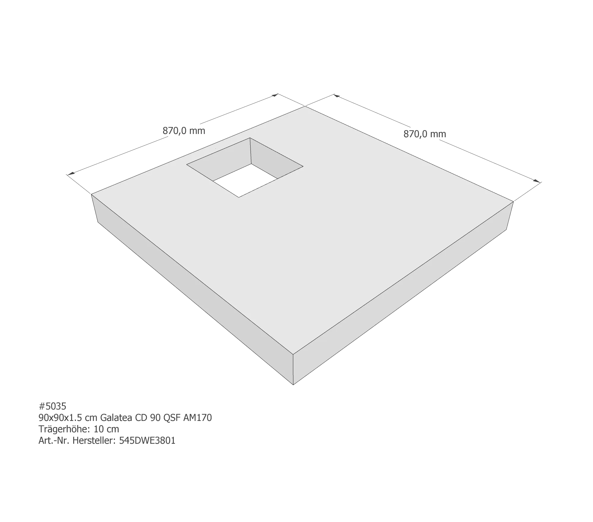 Duschwannenträger für Galatea ~Mineralguß CD 90 QSF 90 × 90 × 1,5 cm