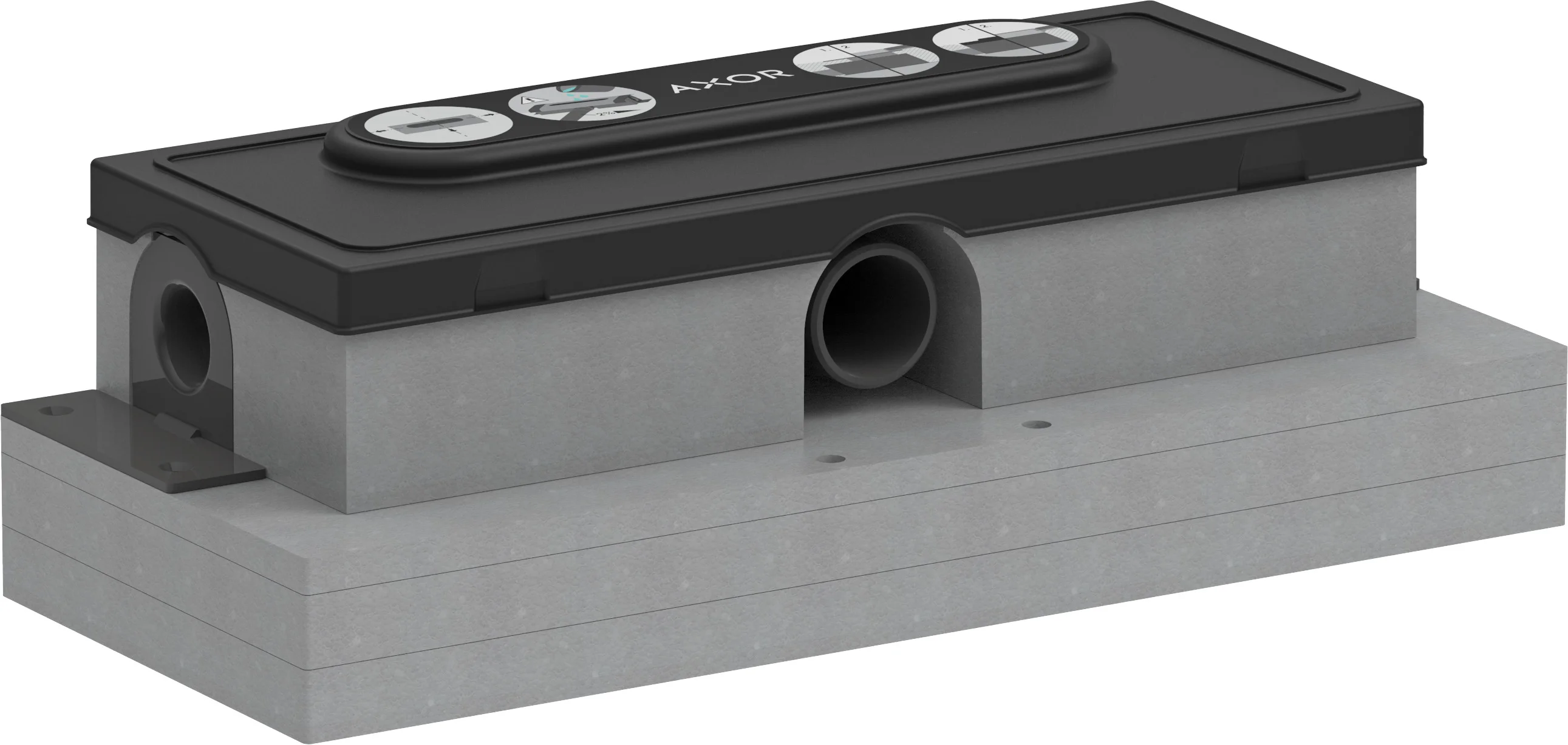 Hansgrohe AXOR uBox universal Duschrinnenablaufgehäuse, flache Installation, Sperrwasserhöhe 30 mm, Mindestbauhöhe 57 mm, Ablaufleistung bis zu 25 l/min mit Siphon, DN40 Anschluss