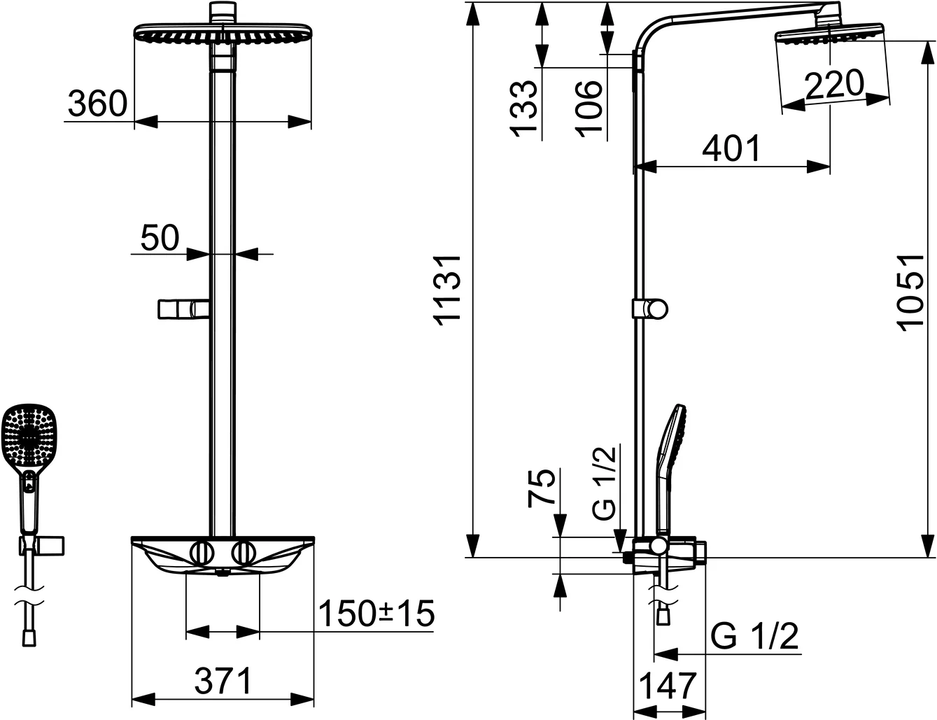 HansaEMOTION Regenbrause-Duscharmatur Hansaemotion 5865 3-strahlig DN15 Chrom/Weiss