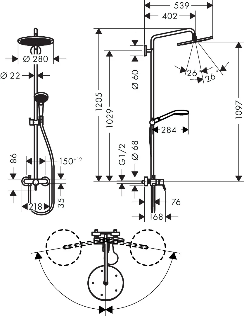 Showerpipe Croma Select S 280 Einhebelmischer chrom Showerpipe Croma Select S 280 Einhebelmischer chrom