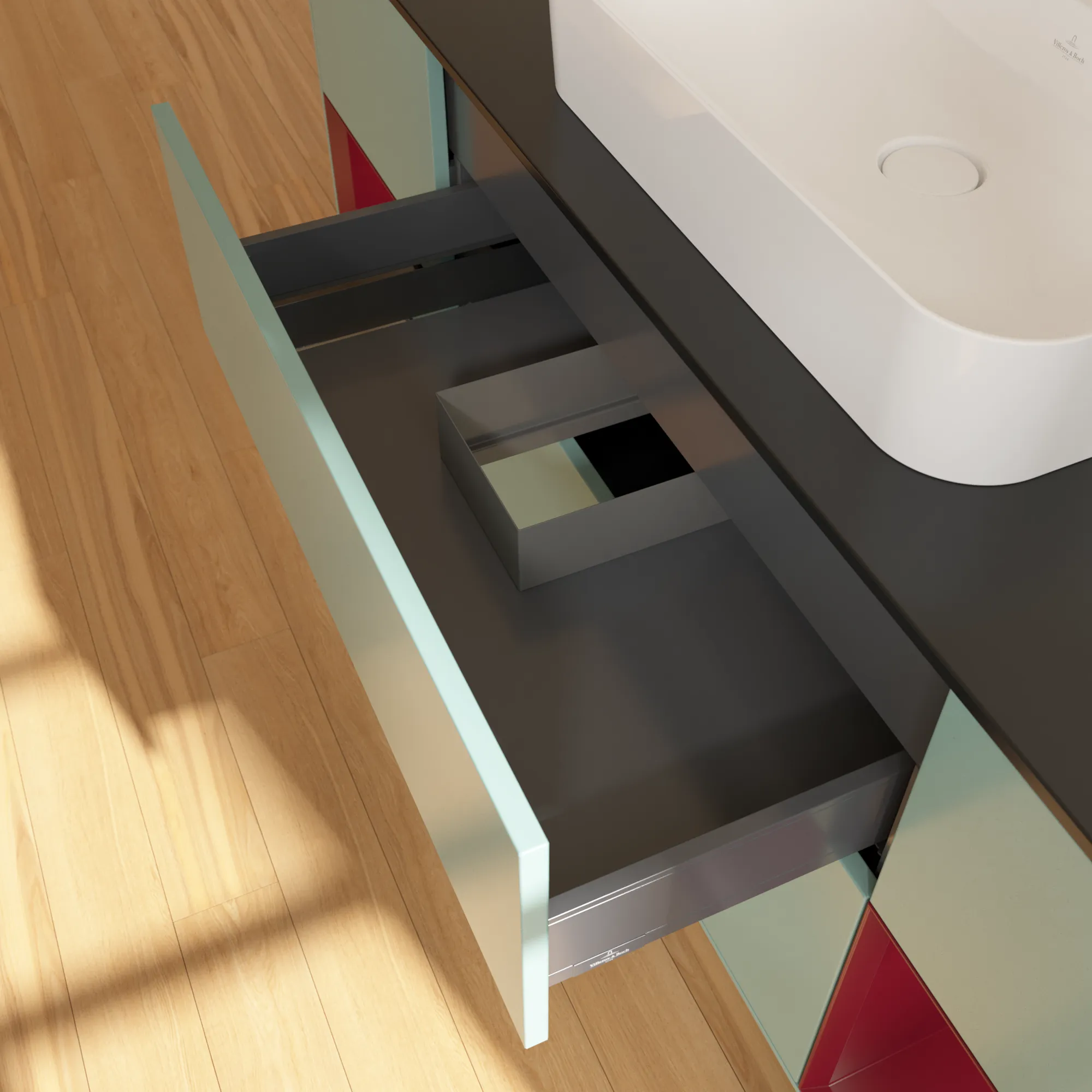 Villeroy & Boch Waschtischunterschrank „Finion“ für Schrankwaschtisch 1600 × 603 × 501 mm Olive Matt Lacquer, für Becken mittig