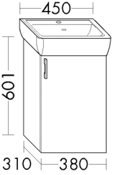 Waschtischunterschrank Sys30 PG1 Aqua von burgbad – 380 mm breit, 310 mm tief, 601 mm hoch, 1 Tür