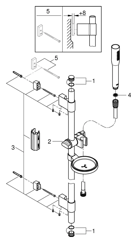 Brausestangenset Euphoria Cosmopolitan Stick 27368, 1 Strahlart, 9,5 l/min Durschflusskonstanthalter, Brausestange 900 mm, Ablage, chrom