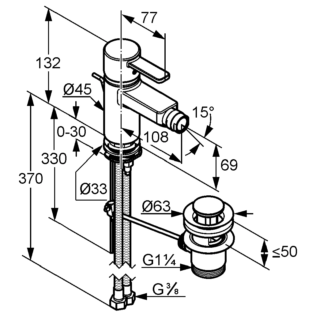 Kludi ZENTA Bidet-Einhandmischer DN 15 chrom