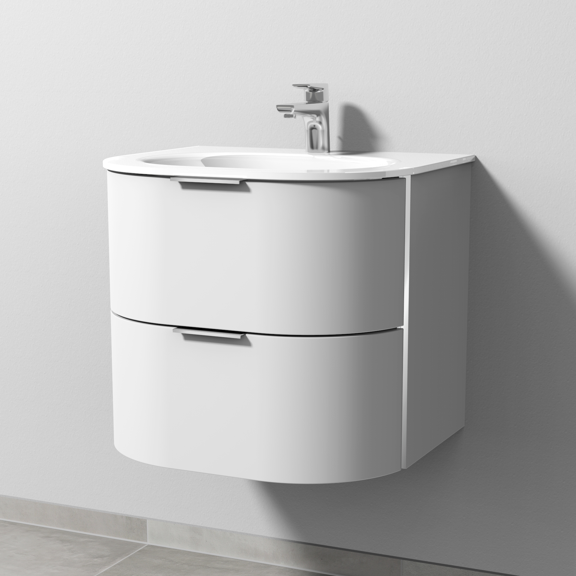 Sanipa Glas-Waschtisch-Set mit Waschtischunterschrank „4balance“ 58,4 × 51,4 × 52,2 cm in Weiß-Matt, ohne Beleuchtung