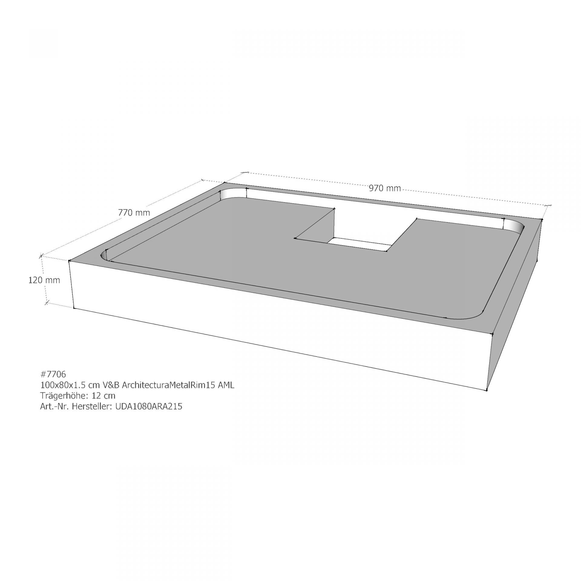 Villeroy & Boch Duschwanne inkl. Wannenträger und Ablaufgarnitur „Architectura MetalRim“ 100 × 80 cm