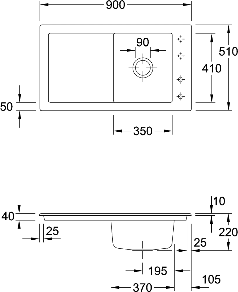 Villeroy & Boch Einbau-Küchenspülbecken „Timeline“ 50 900 × 510 × 220 mm in Almond