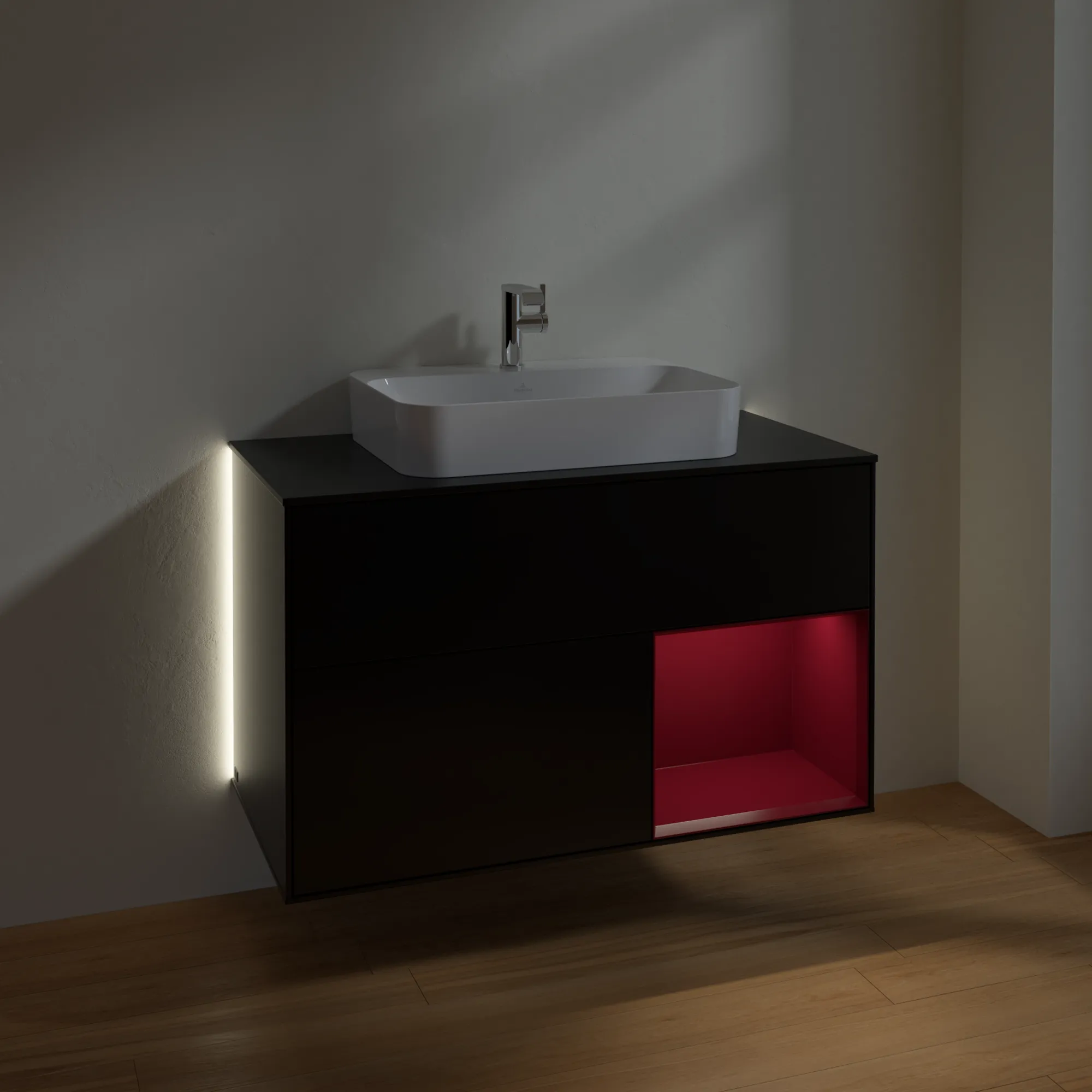 Villeroy & Boch Waschtischunterschrank „Finion“ für Schrankwaschtisch 1000 × 603 × 501 mm Black Matt Lacquer, für Becken mittig Villeroy & Boch Waschtischunterschrank „Finion“ für Schrankwaschtisch 1000 × 603 × 501 mm Black Matt Lacquer, für Becken mittig