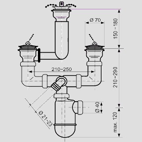 Ab- u. Überlaufgarnitur G1 1/2 × 40 × 210-250, Flaschengeruchsverschluß