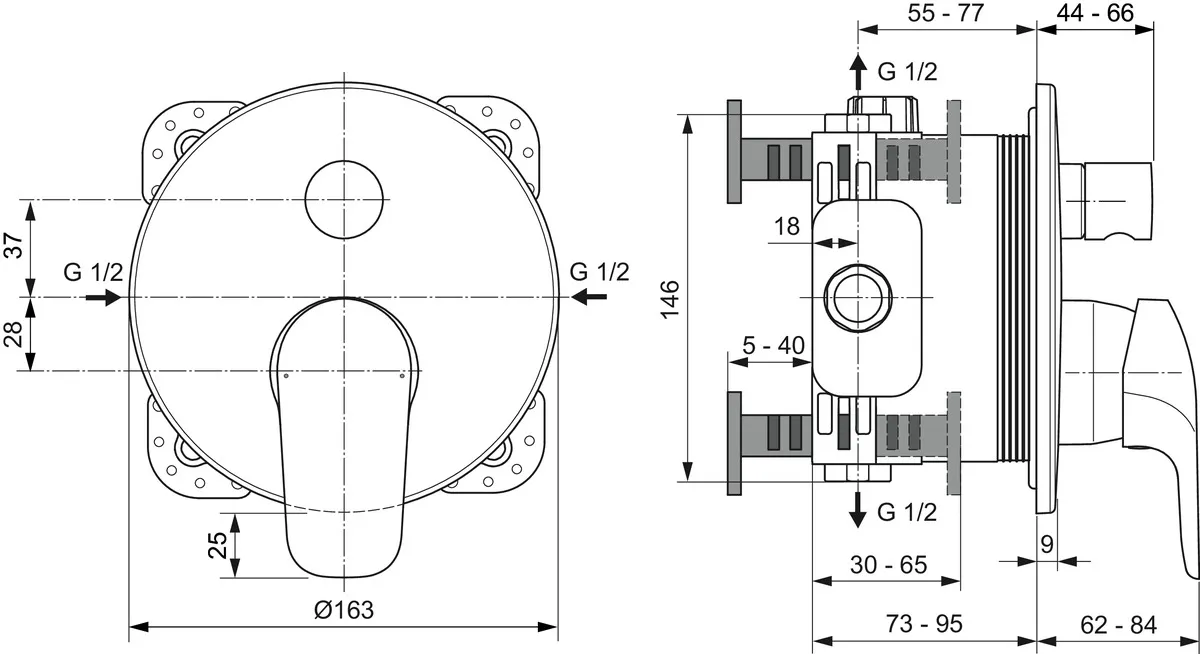 Badearmatur Unterputz Ceraflex, Bausatz 2, Ros.163x163mm, eigensicher nach DIN EN 1717, Chrom