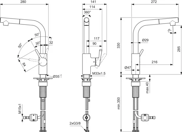 Ideal Standard Einhand-Küchenarmatur „Ceralife“ Ausladung 216 mm Ideal Standard Einhand-Küchenarmatur „Ceralife“ Ausladung 216 mm