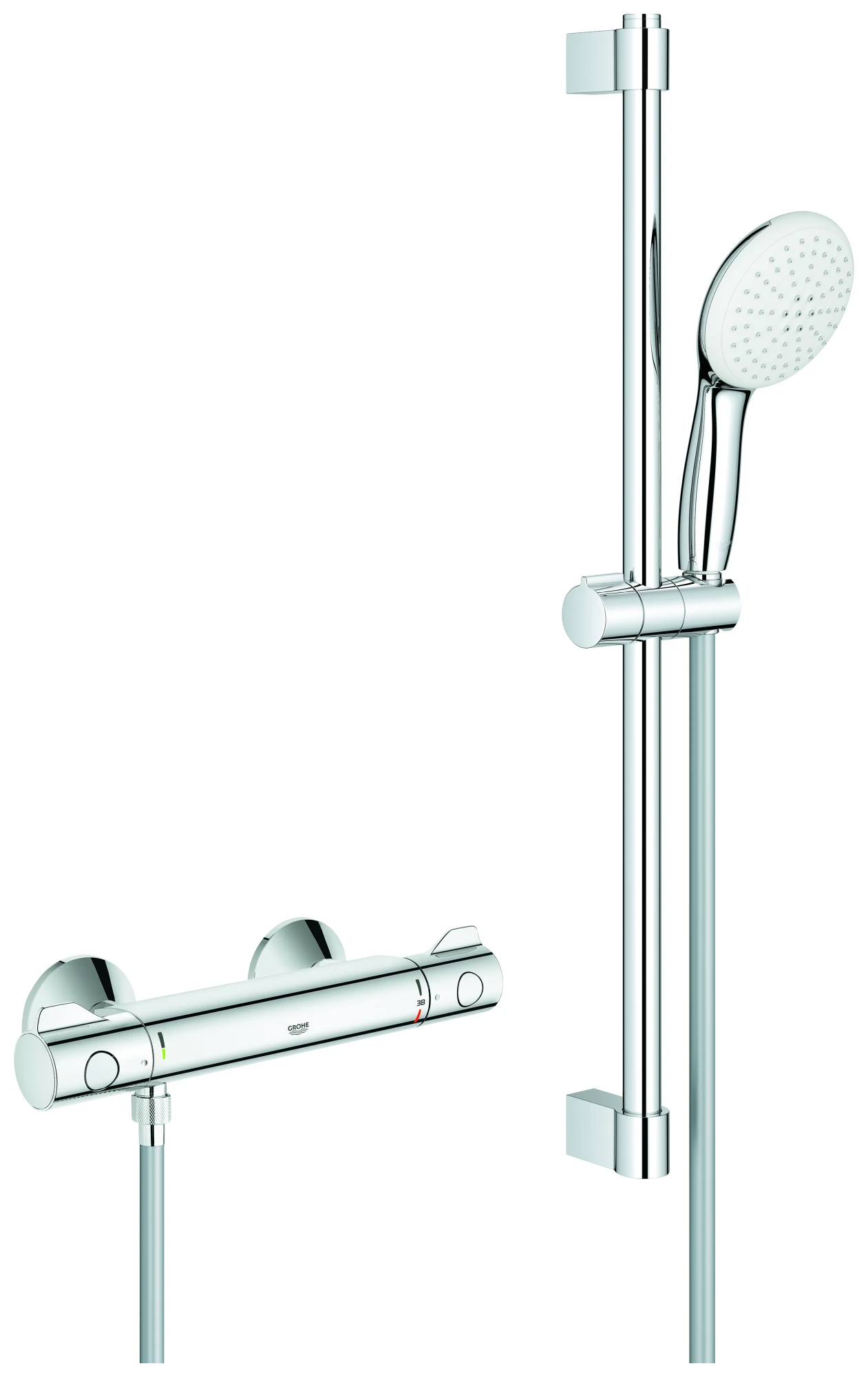 Thermostat-Brausebatterie Grohtherm 800 34565_2, mit Tempesta Brausestangenset 600mm, 2 Strahlarten: Rain/Jet, chrom