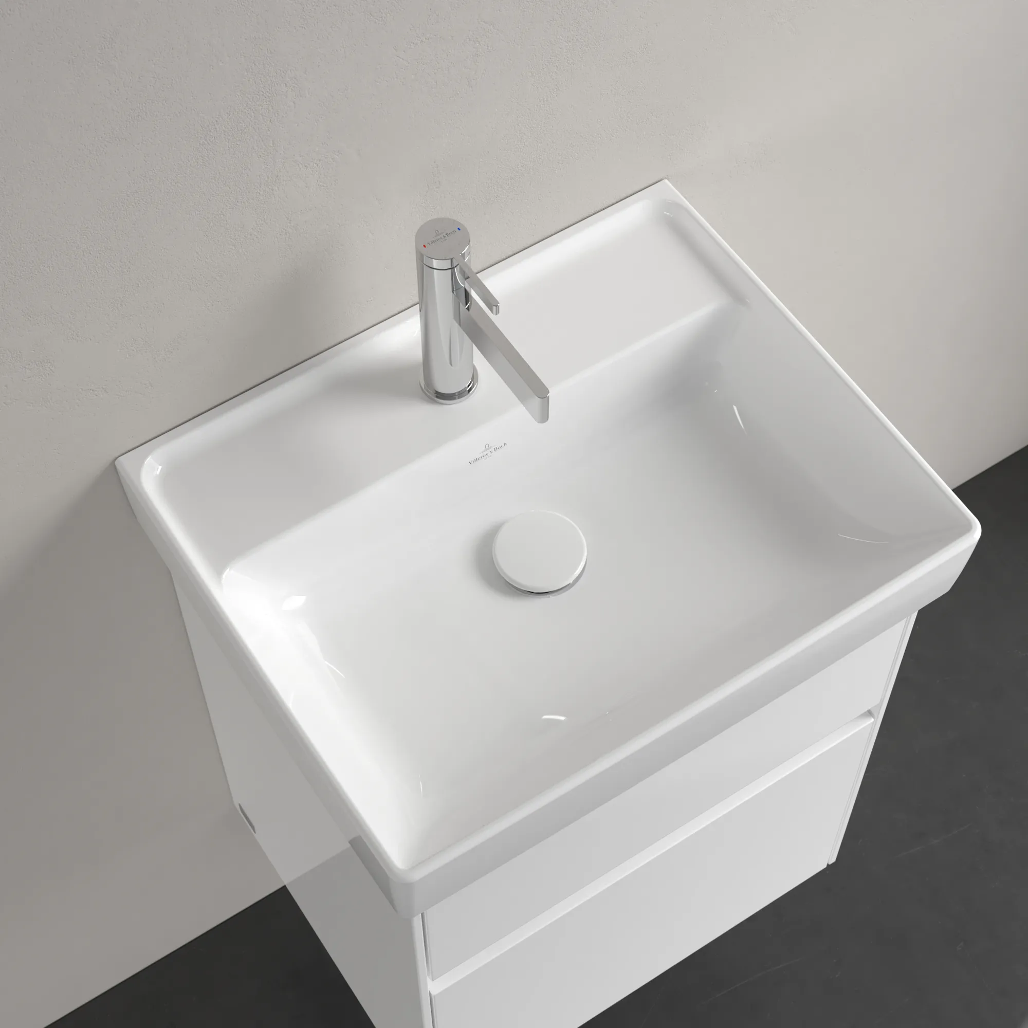 Villeroy & Boch Handwaschbecken aus TitanCeram „Collaro“ 500 × 405 × 150 mm, mit Hahnlochbohrung, Hahnlochposition mittig in Weiß Alpin Villeroy & Boch Handwaschbecken aus TitanCeram „Collaro“ 500 × 405 × 150 mm, mit Hahnlochbohrung, Hahnlochposition mittig in Weiß Alpin