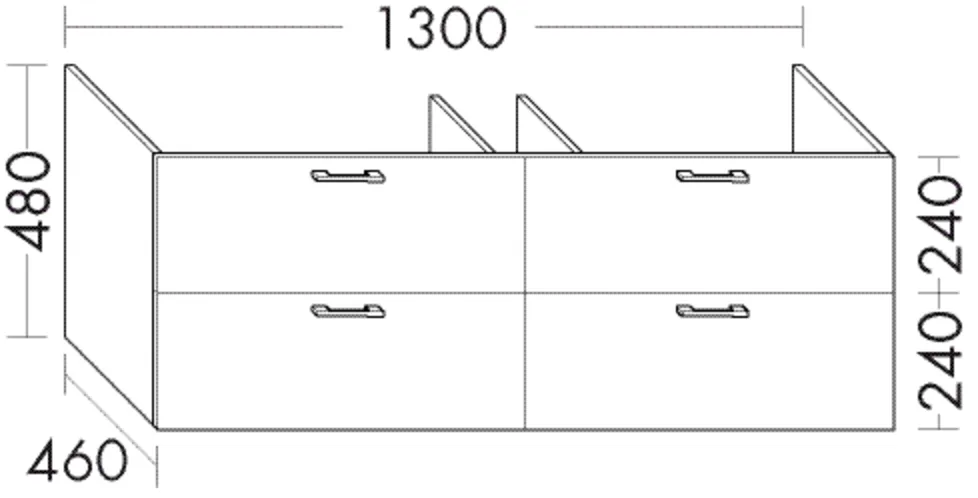Burgbad Waschtischunterschrank Sys30, 1300 mm breit, 480 mm hoch, 460 mm tief, 2 Schubladen oben, 2 Auszüge unten Burgbad Waschtischunterschrank Sys30, 1300 mm breit, 480 mm hoch, 460 mm tief, 2 Schubladen oben, 2 Auszüge unten