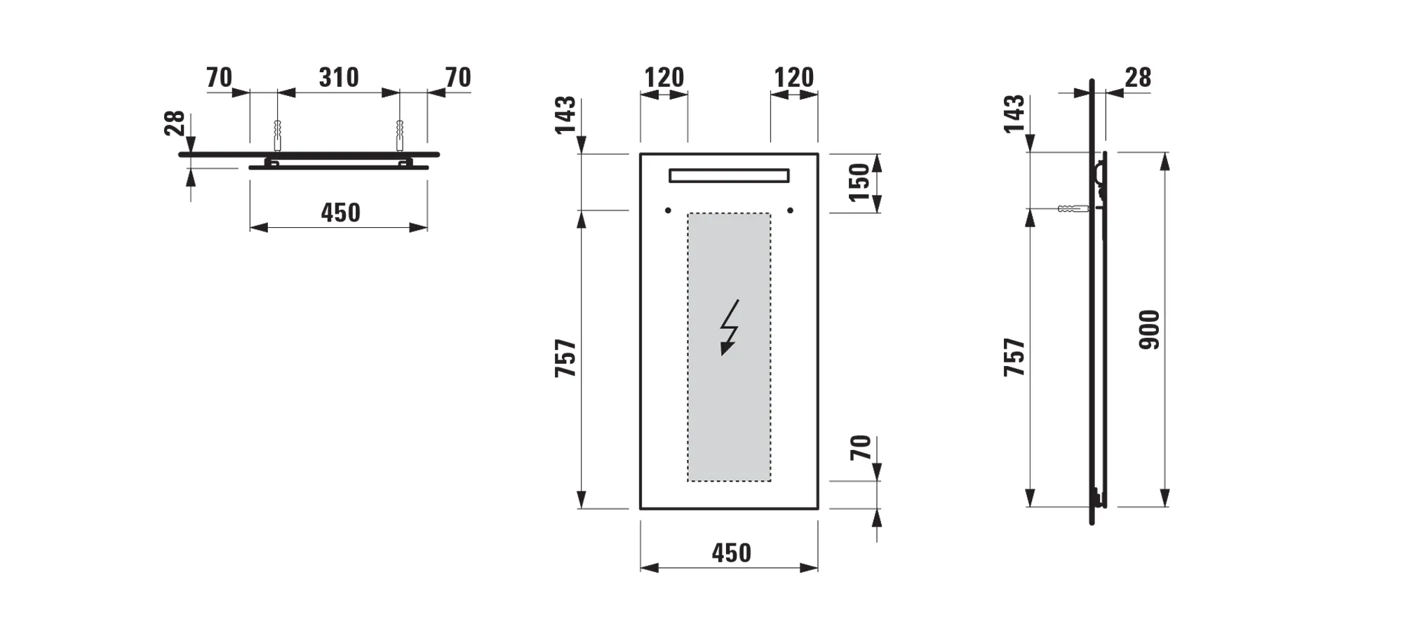 Laufen Spiegel LANI 450x28x900 mit 1 horizontal integriertem LED-Lichtelement Laufen Spiegel LANI 450x28x900 mit 1 horizontal integriertem LED-Lichtelement