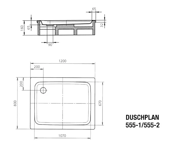 Kaldewei Duschplan mit Wannenträger, Serie Alpinweiß, Antislip, 800 x 1200 mm, 65 mm Tiefe