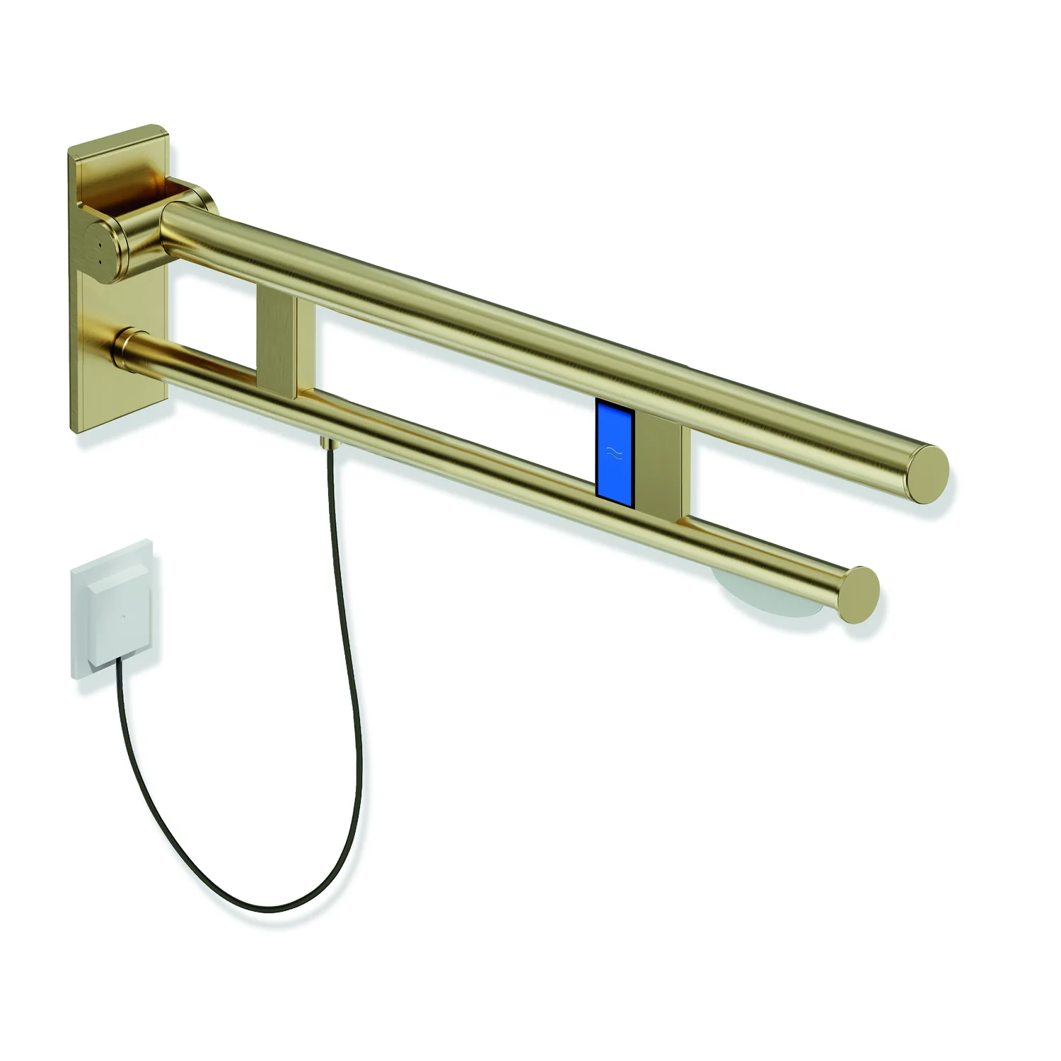 HEWI Stützklappgriff Duo, Design A, Edelstahl PVD, 700 mm Ausladung, links