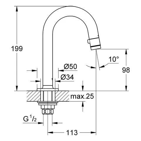 Grohe Universal Waschtisch-Standventil, C-Auslauf, 113 mm Ausladung in supersteel
