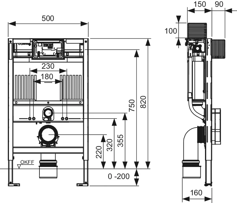 TECEprofil WC-Modul mit Uni-Spülkasten, Bauhöhe 820 mm