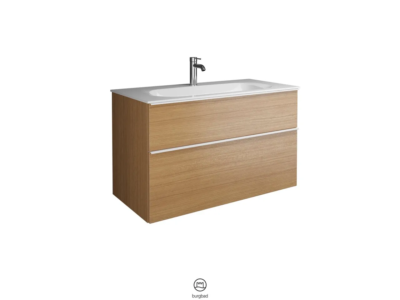 burgbad Badmöbelset „Fiumo“ 1060 × 650 mm Griff, Chrom (230 mm), in Weiß Matt