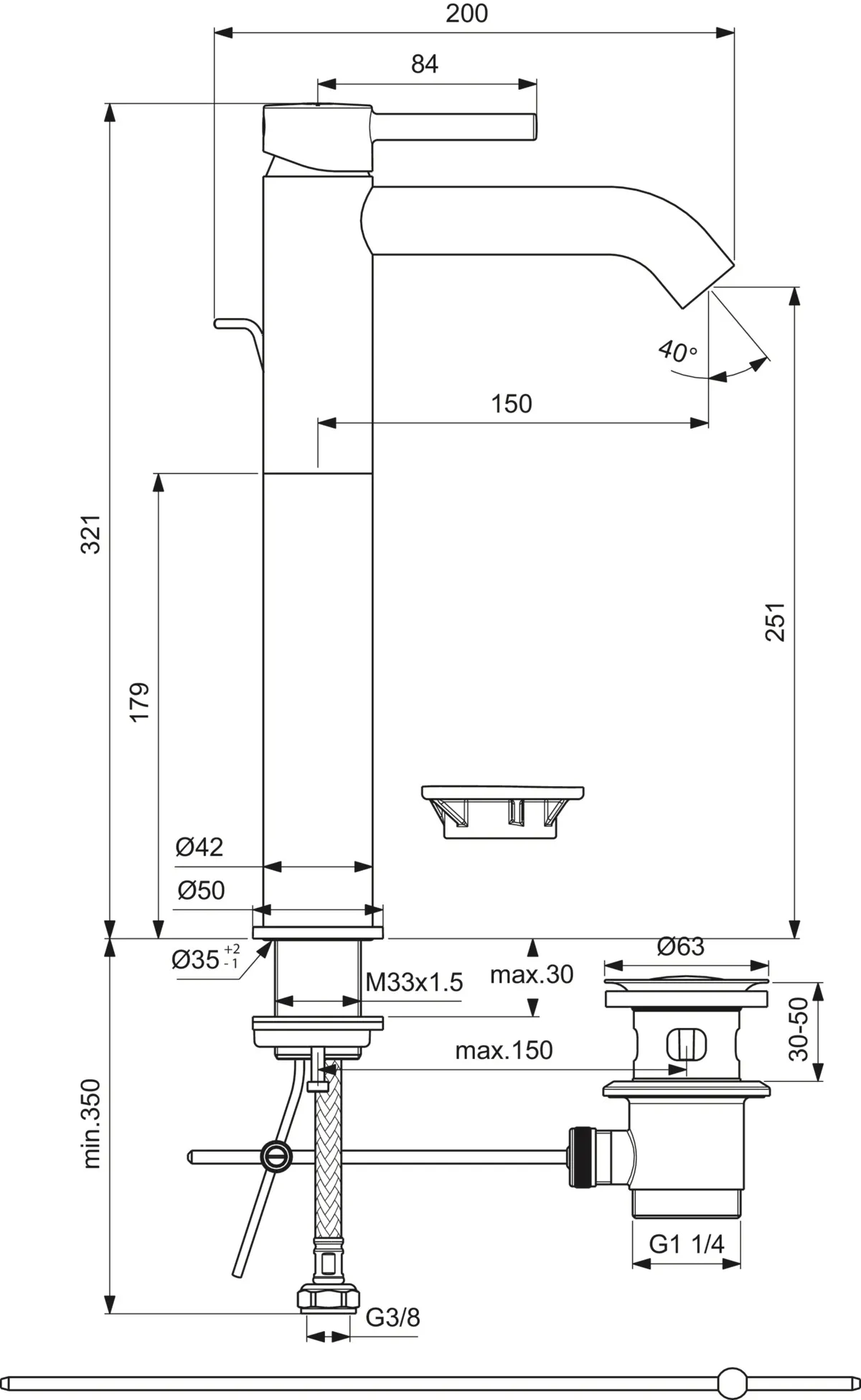 Ideal Standard Waschtischarmatur Ceraline, verlängerter Sockel, Chrom Ideal Standard Waschtischarmatur Ceraline, verlängerter Sockel, Chrom