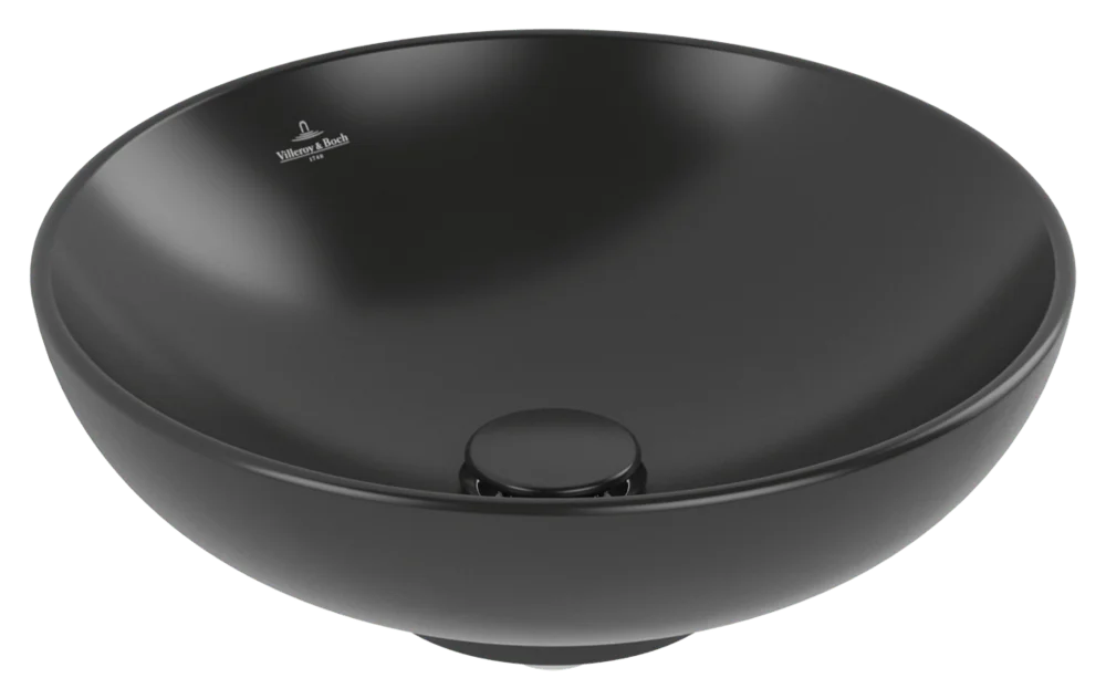 Villeroy & Boch Aufsatzwaschbecken Loop & Friends Pure Black CeramicPlus, 420x420x150 mm, Höhe 120 mm, TitanCeram, matt, ohne Überlauf