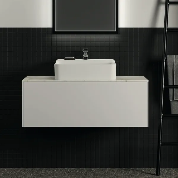 Waschtischplatte Conca, aus Keramik, 1002x505x6mm, Marmor Noir Desir