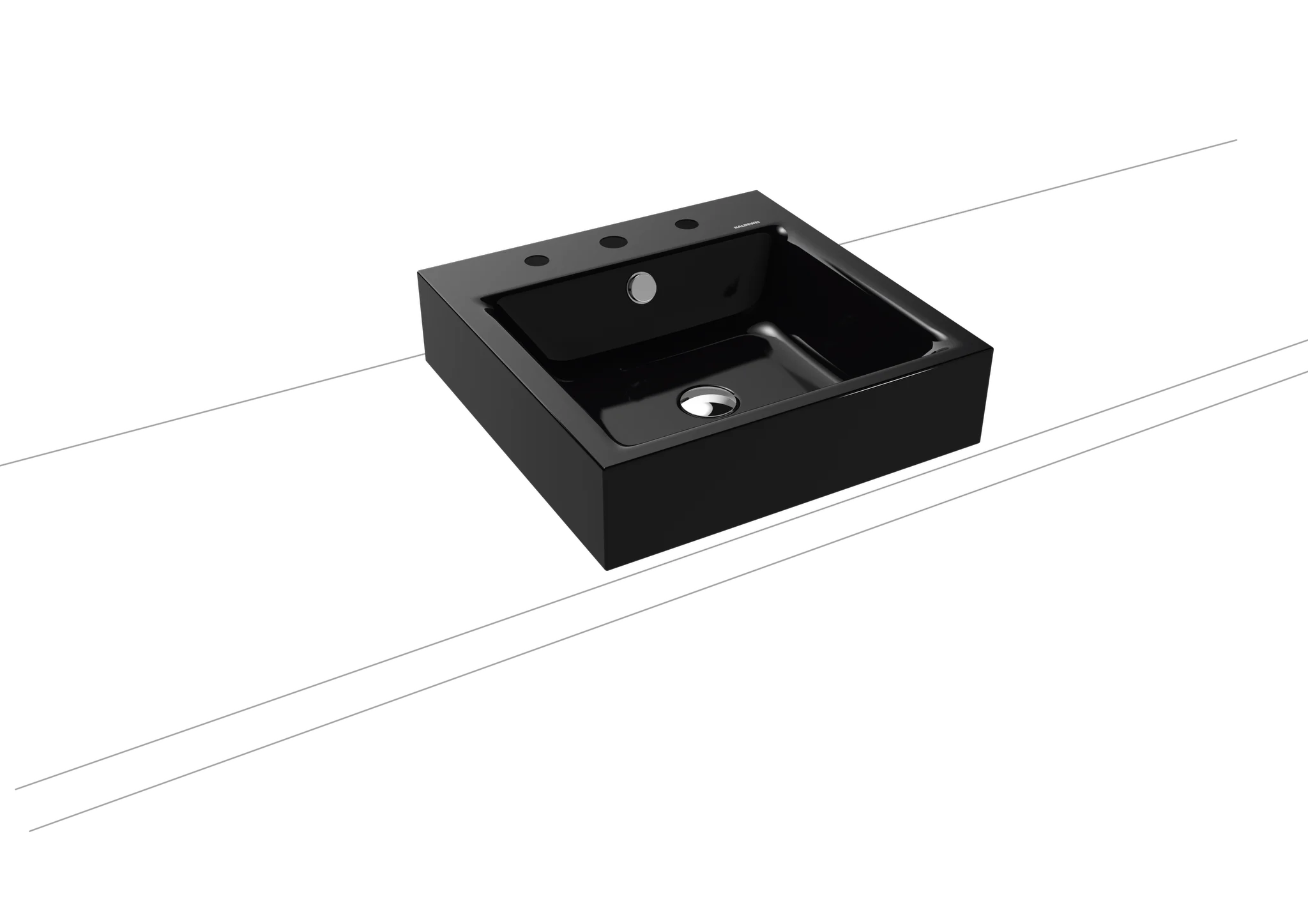 Kaldewei PURO Aufsatzwaschtisch, quadratisch, 460x460 mm, Randhöhe 120 mm, schwarz, Perl-Effekt, Antidröhn, 3er Hahnlochbohrung mit Überlaufgarnitur