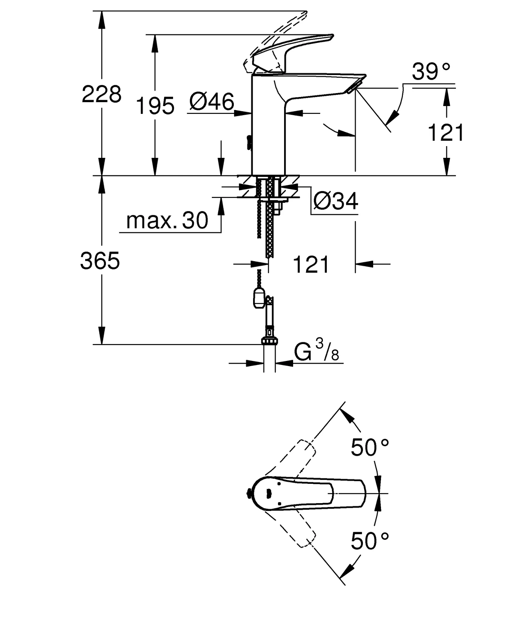 Einhand-Waschtischbatterie Eurosmart 23323_3, M-Size, Einlochmontage, Temperaturbegrenzer, versenkbare Kette, chrom Einhand-Waschtischbatterie Eurosmart 23323_3, M-Size, Einlochmontage, Temperaturbegrenzer, versenkbare Kette, chrom
