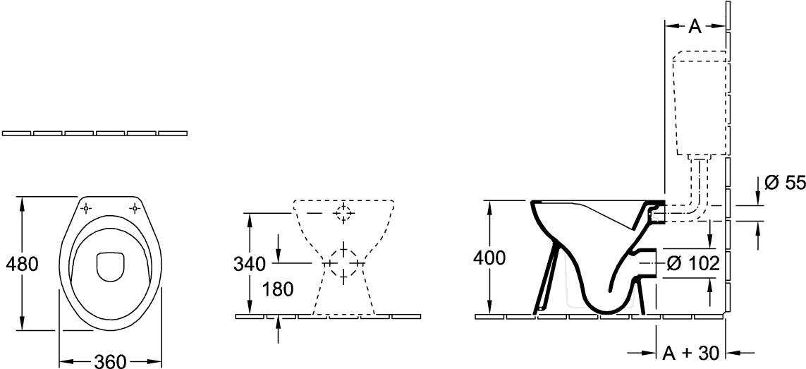 Tiefspül-WC spülrandlos O.novo 7618R0, 360 x 475 x 400 mm, Oval, bodenstehend, Abgang waagerecht, Weiß Alpin Tiefspül-WC spülrandlos O.novo 7618R0, 360 x 475 x 400 mm, Oval, bodenstehend, Abgang waagerecht, Weiß Alpin
