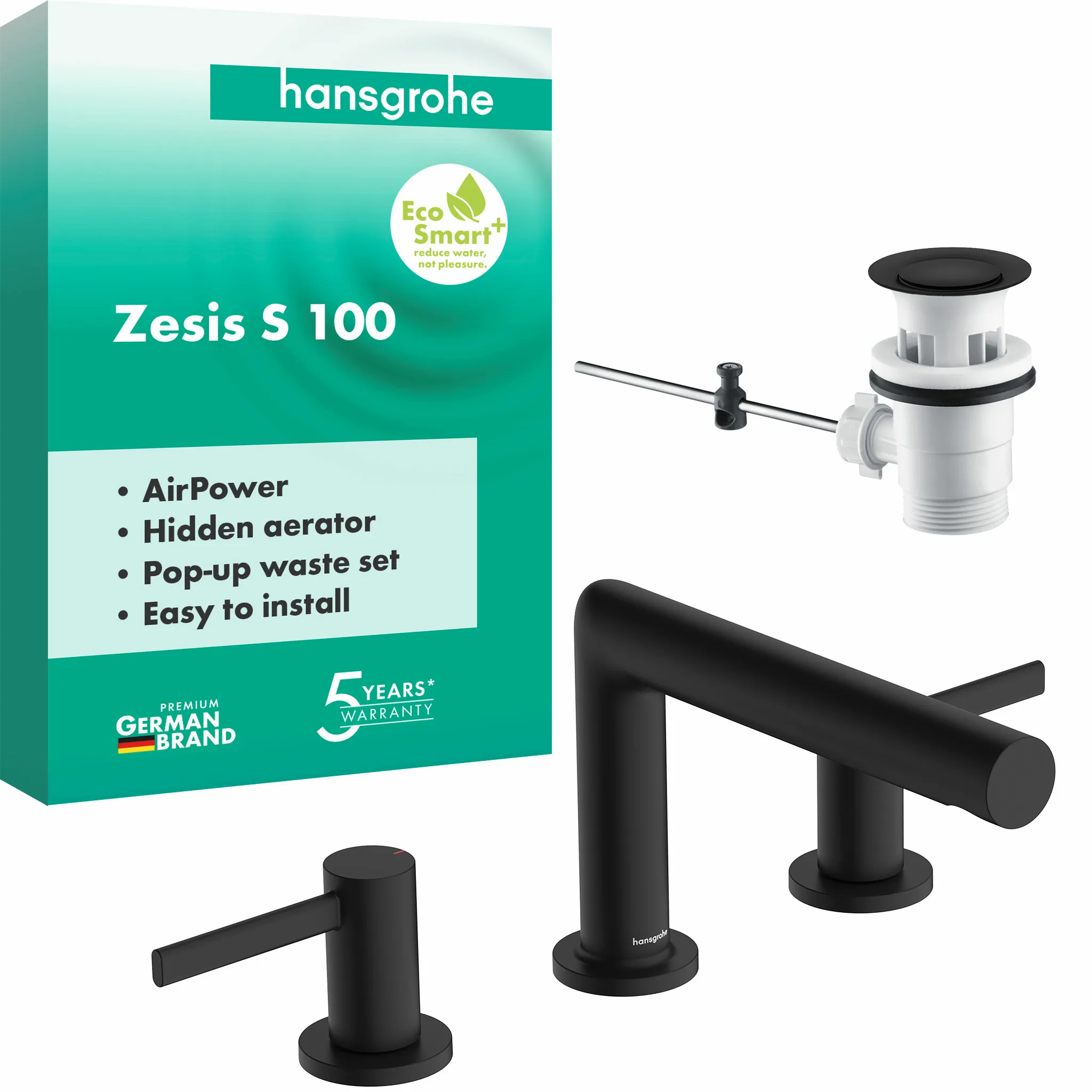 Hansgrohe Zesis S 3-Loch Waschtischarmatur Mattschwarz, Ausladung 164 mm, Auslaufhöhe 105 mm, Hebelgriff, Normalstrahl, max. Durchfluss 4 l/min, Keramikventile 90°, für Durchlauferhitzer geeignet Hansgrohe Zesis S 3-Loch Waschtischarmatur Mattschwarz, Ausladung 164 mm, Auslaufhöhe 105 mm, Hebelgriff, Normalstrahl, max. Durchfluss 4 l/min, Keramikventile 90°, für Durchlauferhitzer geeignet