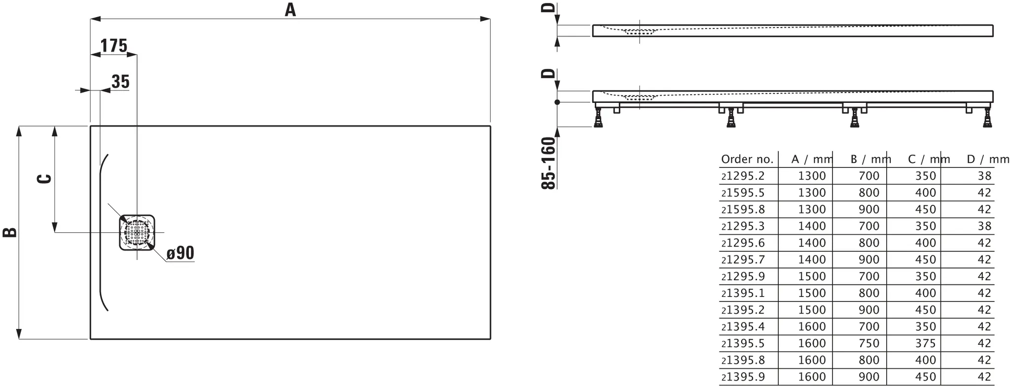 Laufen Duschwanne PRO 900x1600x42, Marbond Ablauf kurze Seite, Beige matt Laufen Duschwanne PRO 900x1600x42, Marbond Ablauf kurze Seite, Beige matt